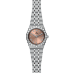Elegant Tudor watch with polished stainless steel case and rosy dial, perfect for any occasion.