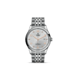 Elegant Tudor watch with stainless steel case, rose gold accents, and automatic self-winding mechanism.