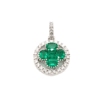 Elegant emerald pendant with sparkling white stones in a sophisticated silver setting.