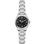 Tudor Ranger wristwatch features a durable stainless steel design and striking black dial.