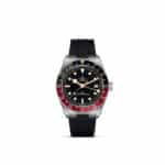 Elegant Tudor watch with stainless steel case, black dial, and bi-colored GMT bezel.
