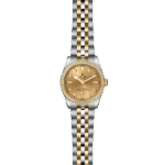 Elegant Tudor two-tone watch with gold dial and diamond markers for luxury and sophistication.