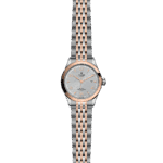 Elegant Tudor watch with silver-gray dial and two-tone rose gold bezel. Perfect for any occasion.