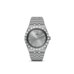 Elegant Tudor watch with silver dial, Roman numerals, and fluted bezel for sophisticated style.