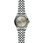 Elegant Tudor stainless steel chronometer wristwatch with champagne dial and minimalist design.