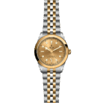 Tudor luxury wristwatch with silver and gold finishes, elegant design, and chronometer certification.