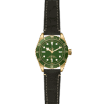 Elegant gold watch with green dial and leather strap, perfect for any occasion.