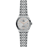 Elegant Tudor watch with stainless steel case, rose gold details, and sophisticated design.