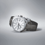 Seiko Astron GPS watch with octagonal stainless steel case, white dial, and leather strap.