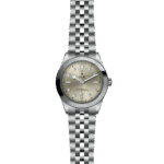 Elegant TUDOR watch with polished stainless steel, champagne dial, and refined craftsmanship.