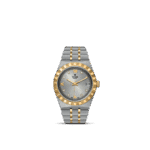 Elegant Tudor watch in stainless steel and gold with diamond markers and date function.