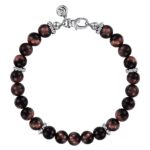 Elegant dark bead bracelet with silver accents and a secure lobster clasp for stylish wear.