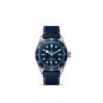 Tudor dive watch with stunning blue dial, stainless steel case, and leather strap for luxury performance.