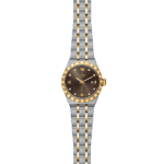 Elegant Tudor watch in stainless steel and gold with a stylish brown dial and diamond markers.