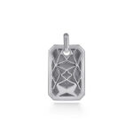 Sleek modern silver pendant with intricate geometric patterns, perfect for stylish jewelry collections.