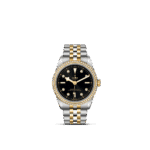 Luxury two-tone watch with diamond markers and a black dial for elegant timekeeping.