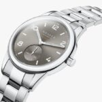 Luxurious NOMOS Glashütte watch with gray dial and stainless steel bracelet, blending elegance and precision.