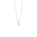 Elegant silver C pendant necklace with sparkling gemstones on a delicate chain.