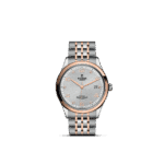 Elegant Tudor watch in stainless steel and rose gold with textured dial and date display.