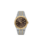 Luxurious Tudor watch with gold bezel, diamond markers, and elegant brown dial.