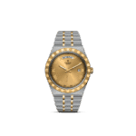 Luxury Tudor watch featuring a gold and silver design, classic Roman numerals, and a day-date function.