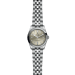 Elegant Tudor watch with diamond hour markers and polished stainless steel case excels in luxury.