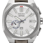Seiko Astron GPS watch features a sleek design, octagonal stainless steel case, and stylish leather strap.