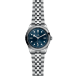 Elegant Tudor stainless steel watch with deep blue dial and luminous markers for versatile style.