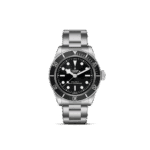 Tudor dive watch featuring a black dial, stainless steel case, and rotating bezel for durability.