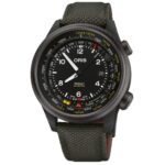 Oris ProPilot Altimeter watch with robust design, altimeter function, and durable green strap.