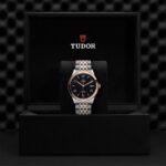 Luxurious Tudor watch in elegant box, showcasing exquisite design and craftsmanship.