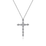 Elegant silver cross necklace with sparkling gemstones, perfect for any occasion.
