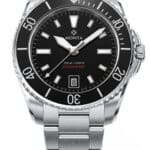 Monta Ocean King dive watch features a black dial, luminous hands, and a stainless steel bracelet.