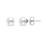 Elegant pearl stud earrings on a white background, showcasing timeless sophistication and luxury.