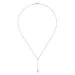 Elegant minimalist pearl necklace on a shiny silver chain, perfect for any occasion.