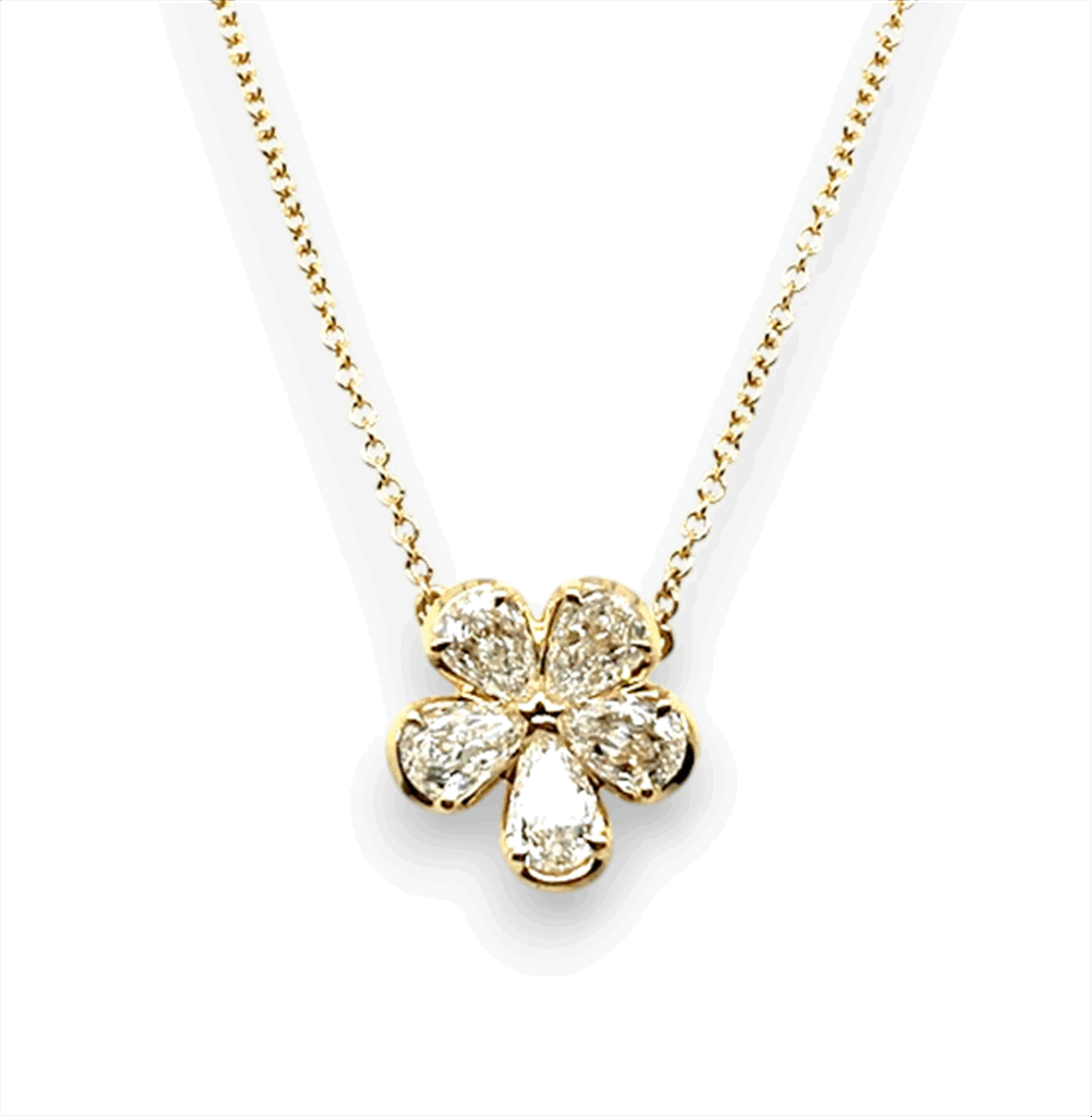 Elegant floral diamond necklace in yellow gold, perfect for any occasion.