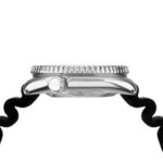 Sleek stainless steel watch with a unique zigzag strap, perfect for style and durability.