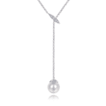 Elegant pearl necklace with silver chain and leaf accents, perfect for any occasion.