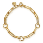 Stylish gold chain bracelet with geometric links, perfect for modern elegance and versatility.