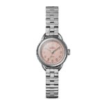 Elegant Shinola watch featuring a stainless steel case, pink dial, and stylish bracelet.