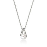 Elegant silver necklace with a tear-shaped pearl pendant, perfect for any occasion.