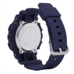 Durable navy blue G-Shock wristwatch with sturdy design, stainless steel back, and adjustable strap.