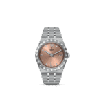 Elegant Tudor watch with blush dial, diamond markers, and stainless steel band for any occasion.