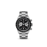 Tudor chronograph watch features sporty design, stainless steel case, and multifunctional dial.