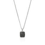 Elegant square pendant necklace with dark stones, perfect for modern jewelry lovers.