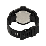Durable sports watch with a black rubber strap and polished stainless steel case.