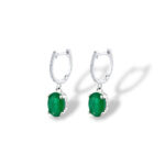 Elegant emerald drop earrings with diamond accents, perfect for any occasion.
