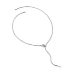 Elegant silver necklace with intricate knot design, perfect for casual or formal occasions.