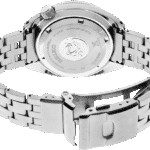 Stainless steel Seiko divers watch with polished design, 200m water resistance, and elegant bracelet.