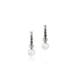 Elegant silver hoop earrings with classic white pearls for versatile, timeless style.
